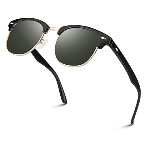 LINVO Polarized Semi Rimless Sunglasses for Men Women, Mens Sunglasses Classic Retro Shades Half Frame Driving Sun Glasses UV Protection - Image 1