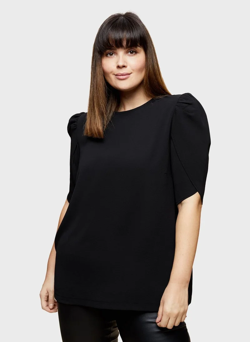 dp curve Puff Petal Sleeve Woven Top