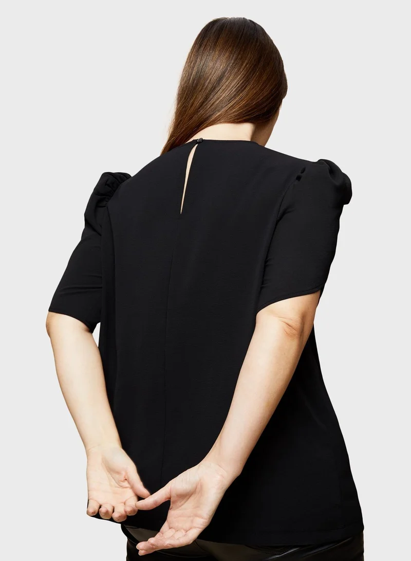 dp curve Puff Petal Sleeve Woven Top