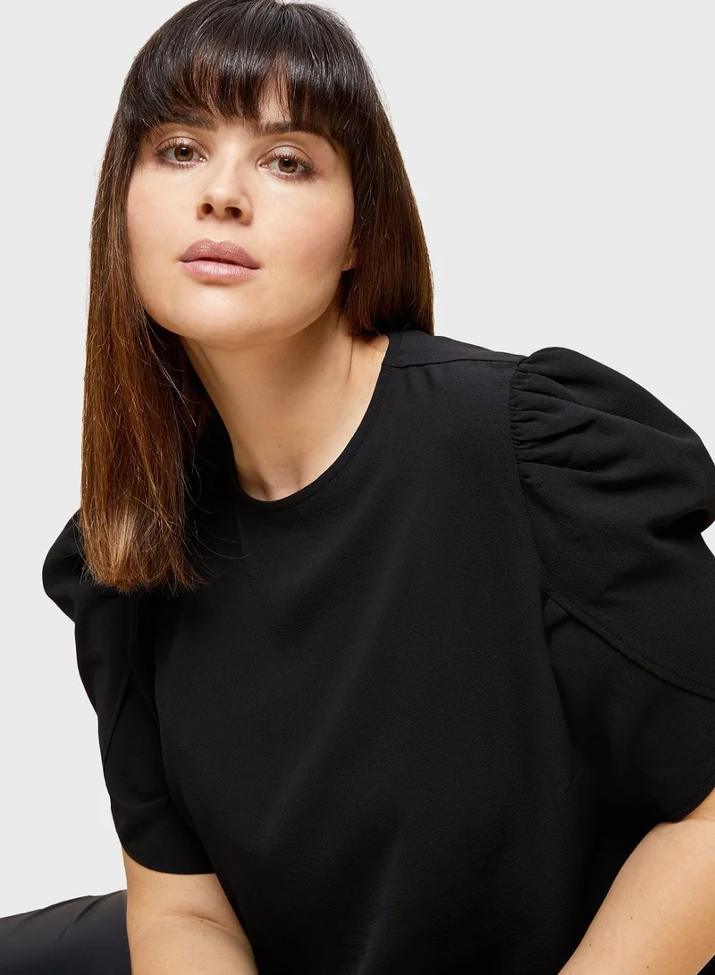 dp curve Puff Petal Sleeve Woven Top
