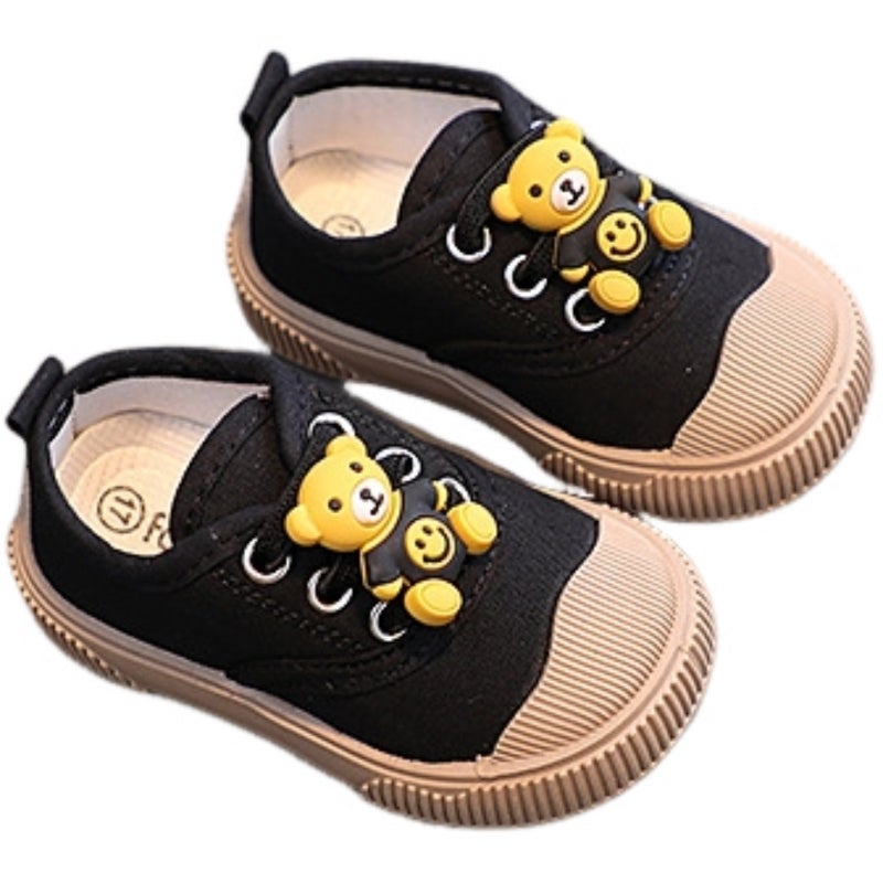 Cartoon Toddler Shoes with Soft TPR Sole - Breathable Canvas Bear Design Shoes for Toddlers - Image 1