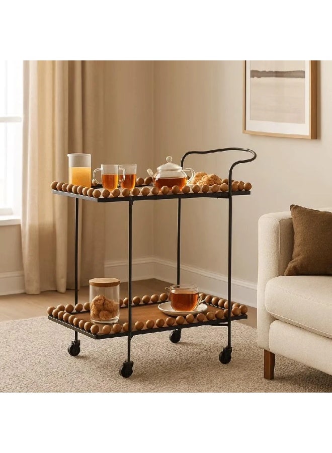 ICON This is a rectangular serving cart with wheels made of black metal and wood.This is a rectangular serving cart with wheels made of black metal and wood. - Image 3