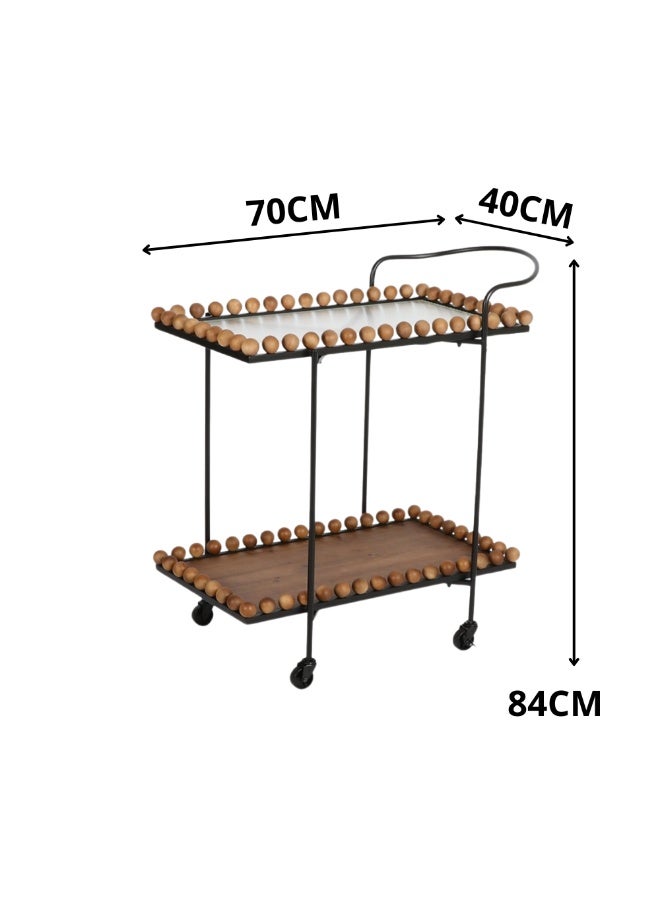 ICON This is a rectangular serving cart with wheels made of black metal and wood.This is a rectangular serving cart with wheels made of black metal and wood. - Image 2