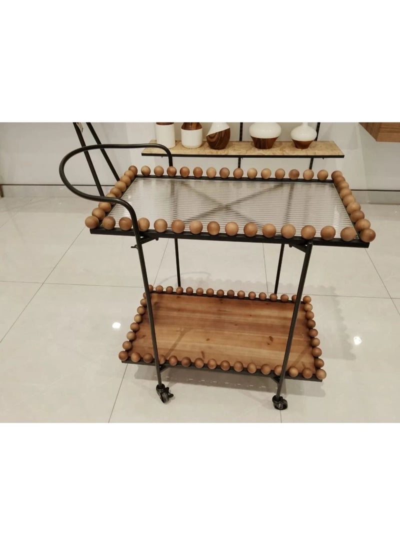 ICON This is a rectangular serving cart with wheels made of black metal and wood.This is a rectangular serving cart with wheels made of black metal and wood. - Image 4
