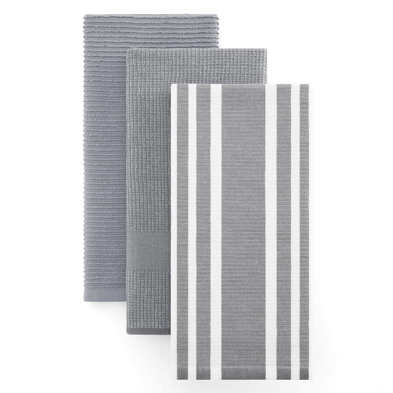 Homaxy Premium Kitchen Towels(18â€x 28â€, 3 Pack), Large Cotton 380 GSM Kitchen Hand Towels, Soft and Absorbent Terry Dish Towels, Multipurpose Tea Towel Set with Hanging Loop, Grey - Image 1