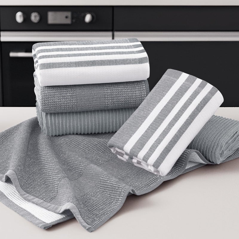 Homaxy Premium Kitchen Towels(18â€x 28â€, 3 Pack), Large Cotton 380 GSM Kitchen Hand Towels, Soft and Absorbent Terry Dish Towels, Multipurpose Tea Towel Set with Hanging Loop, Grey - Image 5