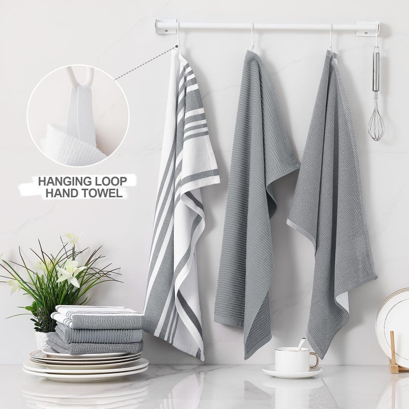 Homaxy Premium Kitchen Towels(18â€x 28â€, 3 Pack), Large Cotton 380 GSM Kitchen Hand Towels, Soft and Absorbent Terry Dish Towels, Multipurpose Tea Towel Set with Hanging Loop, Grey - Image 3