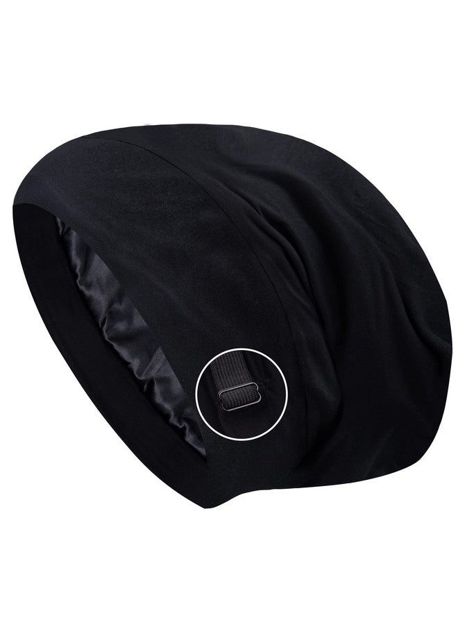 ingeware Ngeware Silky Bonnet For Sleeping Extra Large Satin Silky Hair Wrap For Sleeping Satin Lined Hair Bonnet Sleep Cap Skull Caps For Curly Hair Protection For Women Men (Black) - Image 2