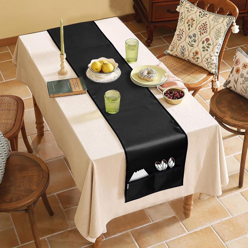 NABAAT Table Runner Cloth for 46 Seater Table 13x72 Inch Christmas Table Runner Centre Dining Table Runner for Decoration with 4 Pockets Black TRBLK2