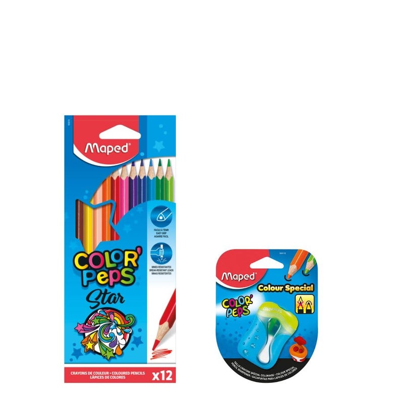 Maped MAPED Colour Pencil Kit|Special Sharpener for Colour Pencils|Two Hole Sharpener|Colour Pencils|Brilliant Quality, Smooth Texture| Non-Toxic And Safe|Colouring Set|Vibrant Colours  - Image 1