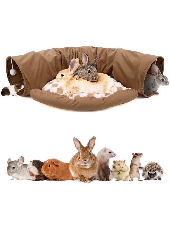سرير نفق الأرنب، ألعاب أنابيب نفق قابلة للطي 2 في 1 مع حصيرة قابلة للإزالة للقطط والقطط الصغيرة والأرانب والقطط الصغيرة (بني) - Image 1