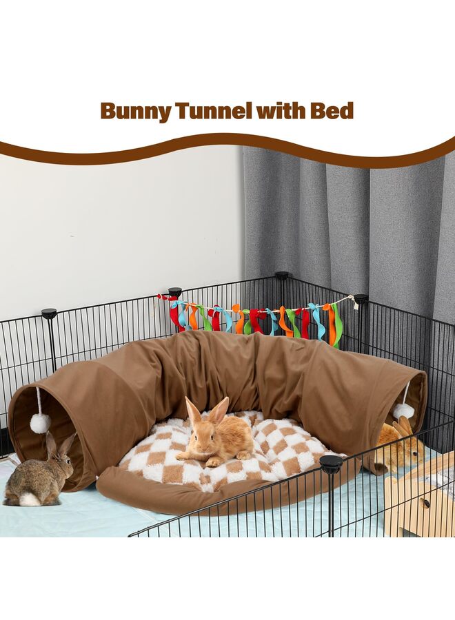 سرير نفق الأرنب، ألعاب أنابيب نفق قابلة للطي 2 في 1 مع حصيرة قابلة للإزالة للقطط والقطط الصغيرة والأرانب والقطط الصغيرة (بني) - Image 4
