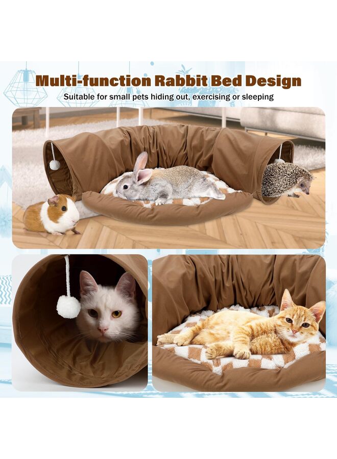 سرير نفق الأرنب، ألعاب أنابيب نفق قابلة للطي 2 في 1 مع حصيرة قابلة للإزالة للقطط والقطط الصغيرة والأرانب والقطط الصغيرة (بني) - Image 3