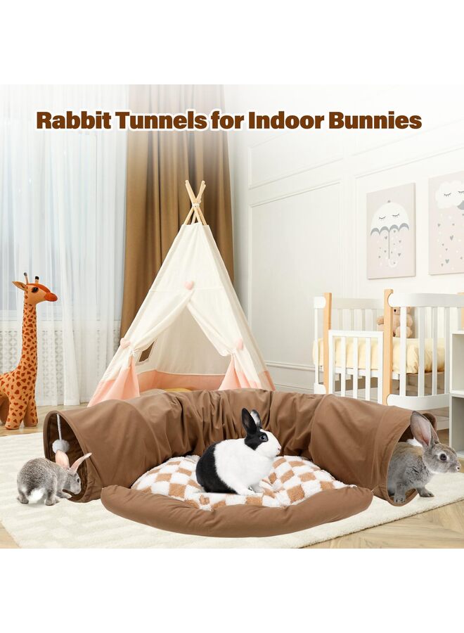سرير نفق الأرنب، ألعاب أنابيب نفق قابلة للطي 2 في 1 مع حصيرة قابلة للإزالة للقطط والقطط الصغيرة والأرانب والقطط الصغيرة (بني) - Image 5