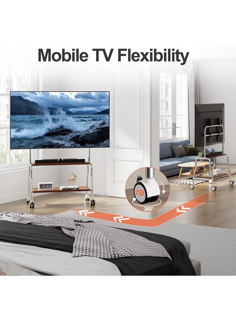 PENG GENERAL Mobile TV Cart Stand with Storage Shelves, Rolling Floor Stand Mount for 32-75 Inch TVs - Image 2