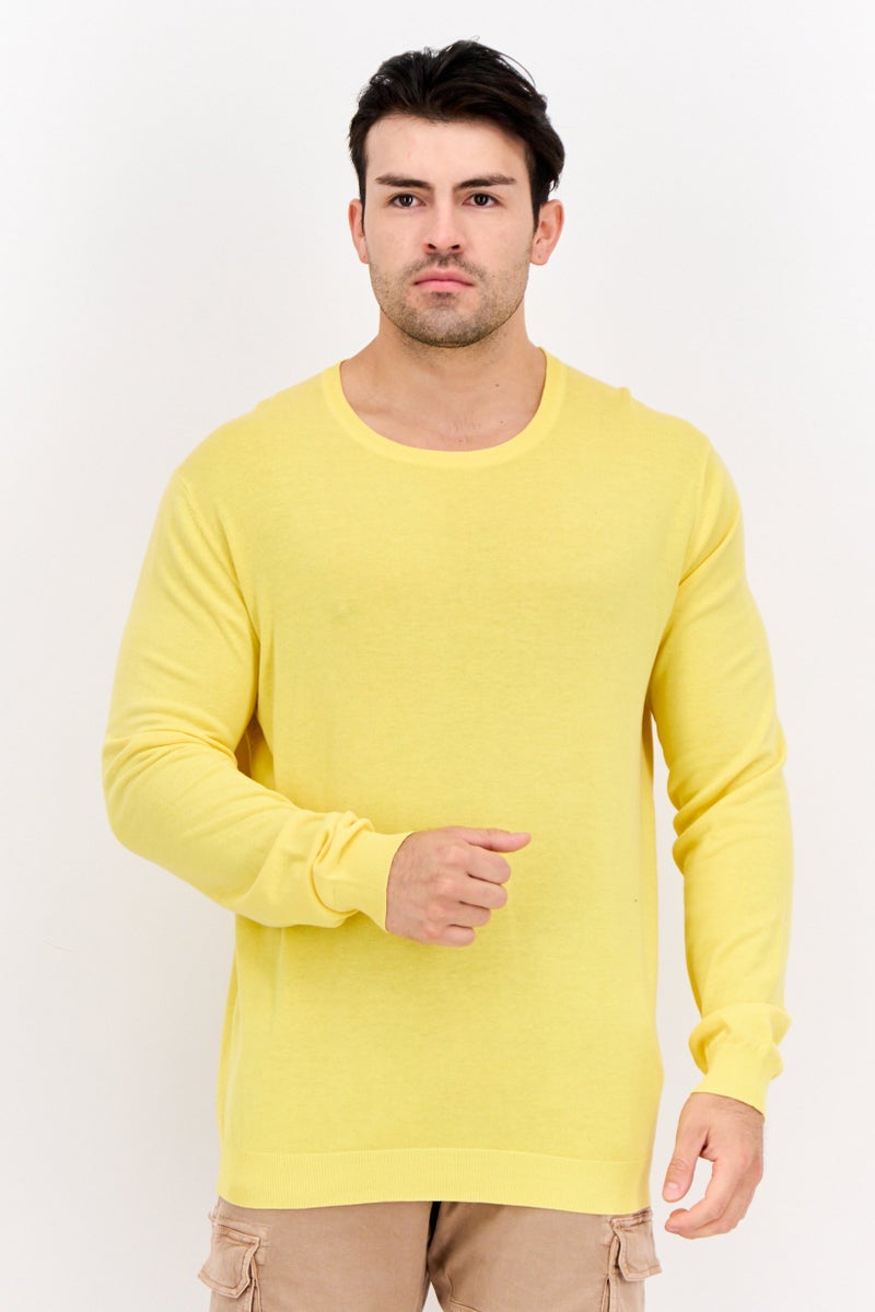 GAS سويت شيرت رجالي بياقة دائرية بتصميم محبوك، أصفر - Image 1