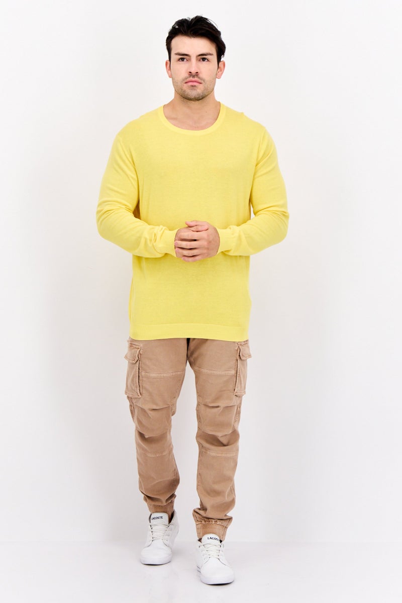 GAS سويت شيرت رجالي بياقة دائرية بتصميم محبوك، أصفر - Image 2