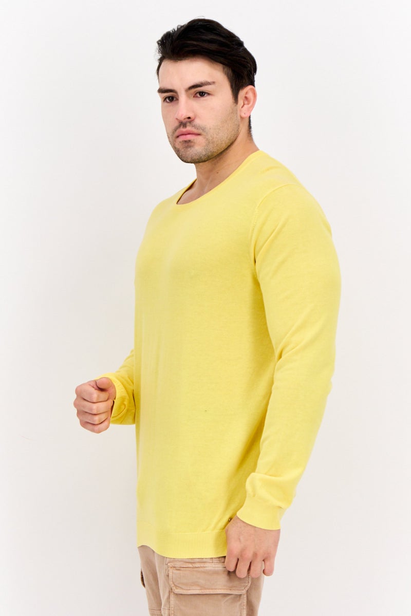 GAS سويت شيرت رجالي بياقة دائرية بتصميم محبوك، أصفر - Image 3