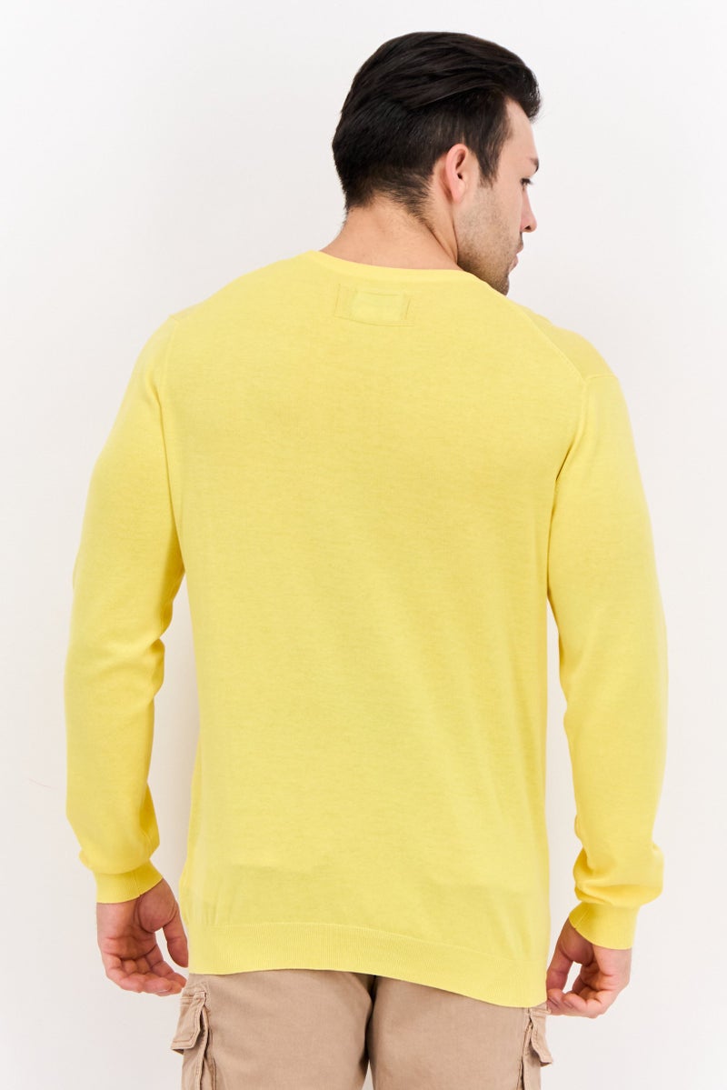 GAS سويت شيرت رجالي بياقة دائرية بتصميم محبوك، أصفر - Image 4