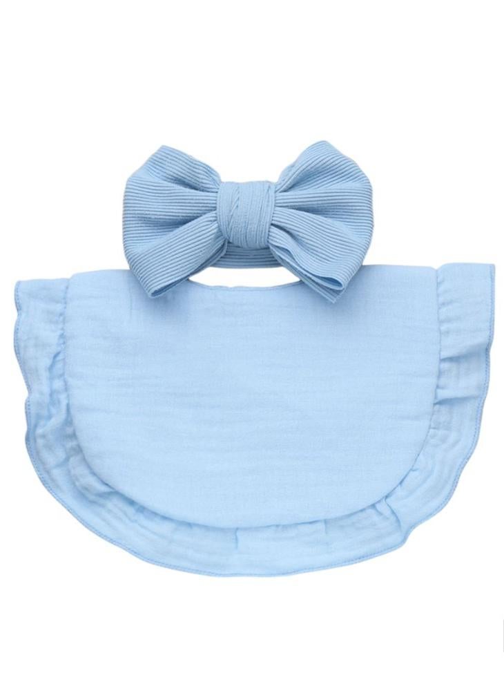 Bambimici Bambimici - Ava Small Ribbon Headband & Baby Bib Set - Baby Blue  - Image 1