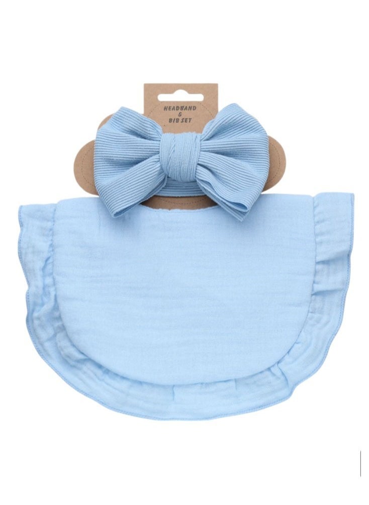 Bambimici Bambimici - Ava Small Ribbon Headband & Baby Bib Set - Baby Blue  - Image 3