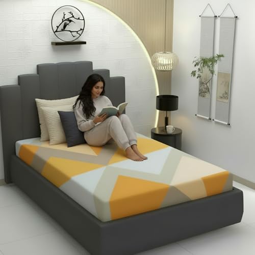 Filymore Flat Geometric Design bedsheet for Single Bed with 1 Pillow Cover -240 TC Pure Microfiber Single Bed Sheet/bedcover for Single Size Bed, Color Orange and Grey Color (90x60 inches) - Image 4
