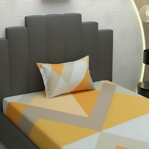 Filymore Flat Geometric Design bedsheet for Single Bed with 1 Pillow Cover -240 TC Pure Microfiber Single Bed Sheet/bedcover for Single Size Bed, Color Orange and Grey Color (90x60 inches) - Image 2