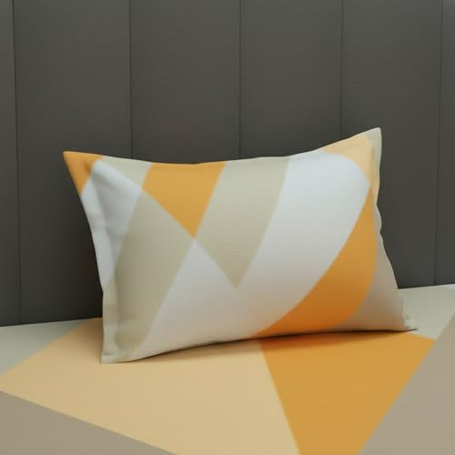 Filymore Flat Geometric Design bedsheet for Single Bed with 1 Pillow Cover -240 TC Pure Microfiber Single Bed Sheet/bedcover for Single Size Bed, Color Orange and Grey Color (90x60 inches) - Image 3