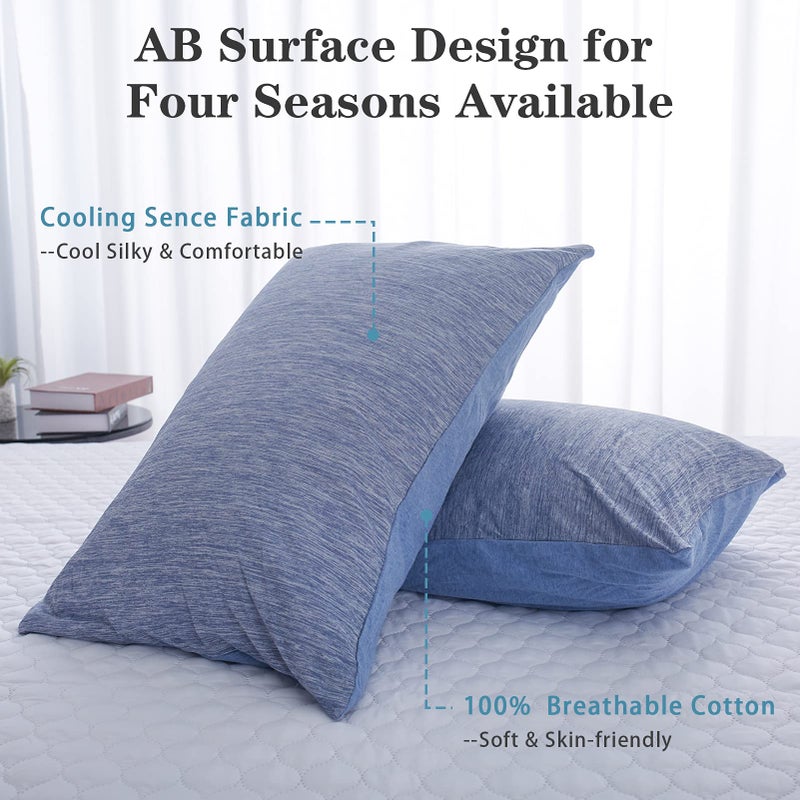 CHOSHOME COWNING PALIW CASES DOWNE DOUBLE DESICATION [التبريد والقطن] أغطية وسادة التبريد Q-MAX 0.45 للعرق الليلي للنوم الساخن HIDDEN SHIPPER 2 (20 "" × 26 "الأزرق) - Image 2