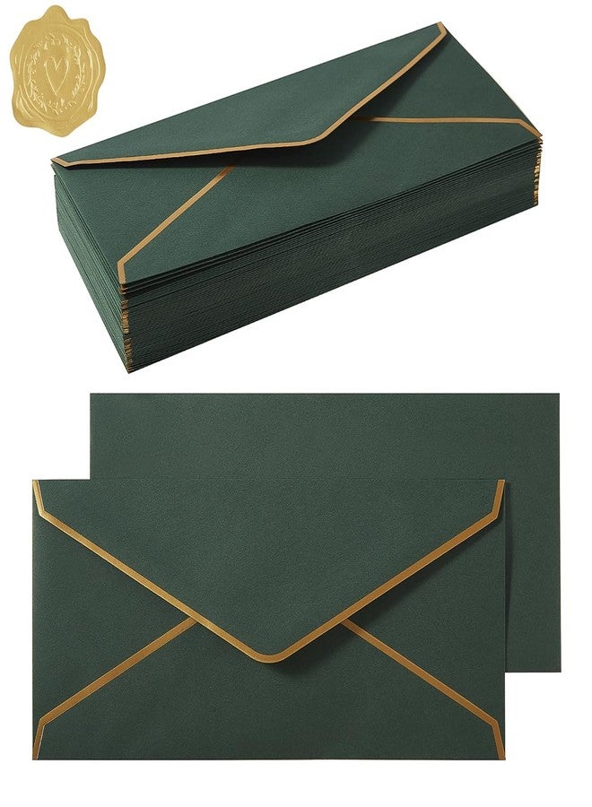 Topeen 50 Pack #10 Business Envelopes with Gold Border, Self Seal Standard Envelopes with Gold Stickers for Office, Checks, Letter Mailing, Invoices, 4 1/8 x 9 1/2 Inches (Dark Green) - Image 1