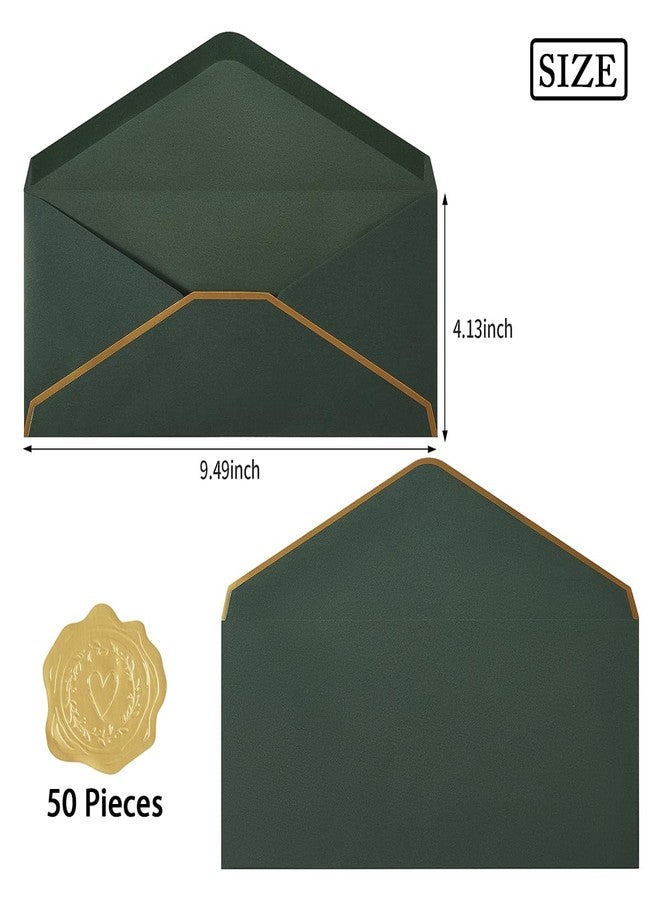 Topeen 50 Pack #10 Business Envelopes with Gold Border, Self Seal Standard Envelopes with Gold Stickers for Office, Checks, Letter Mailing, Invoices, 4 1/8 x 9 1/2 Inches (Dark Green) - Image 2