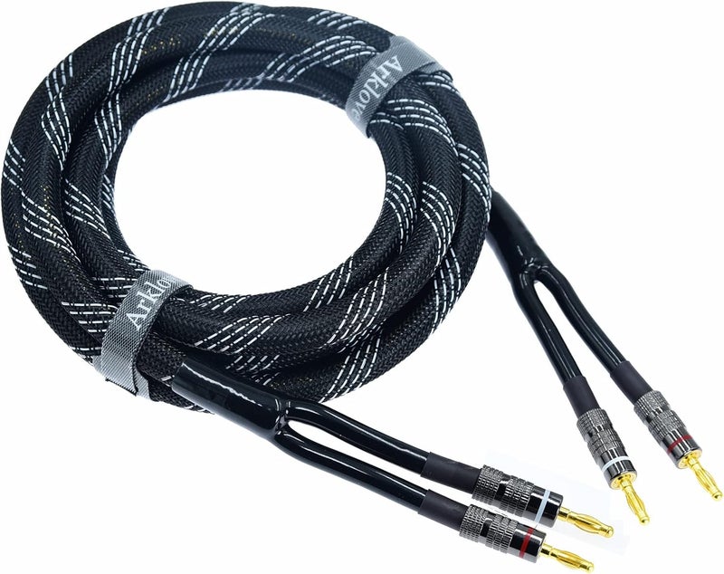 1pcs 10ft 14awg Premium Heavy Duty Braided Wire Dual Banana to babana Gold Plated Plug Speaker Cable OFC Oxygen-Free Copper - Image 1