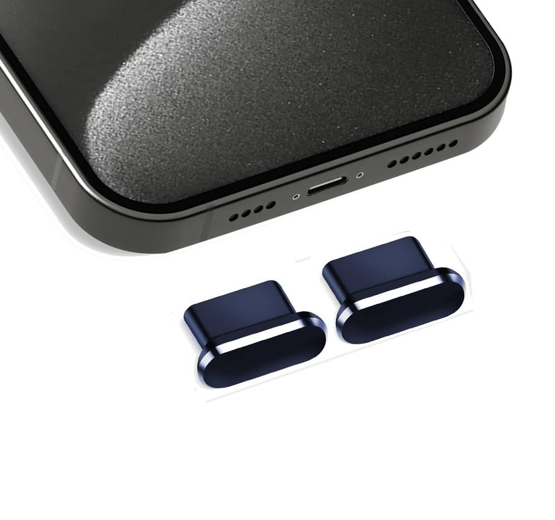Mizi [2 Pack] USB-C Metal Anti Dust Plug Cover, Protect Charging Port from Dust and Moist with Storage Box and Cable Clip Holder for iPhone 15/16 /17Series - Dark Blue - Image 1