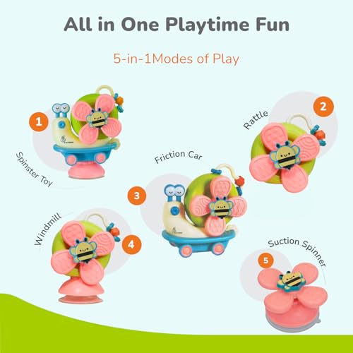 R for Rabbit Orapple Spinster Toy for Baby 5-in-1 Suction Spinner, Rattle, Friction Car, Windmill & Sensory Play | BPA-Free, Safe & Durable | Interactive Learning Toys for 6+ Months Kids (Blue Cream) - Image 2