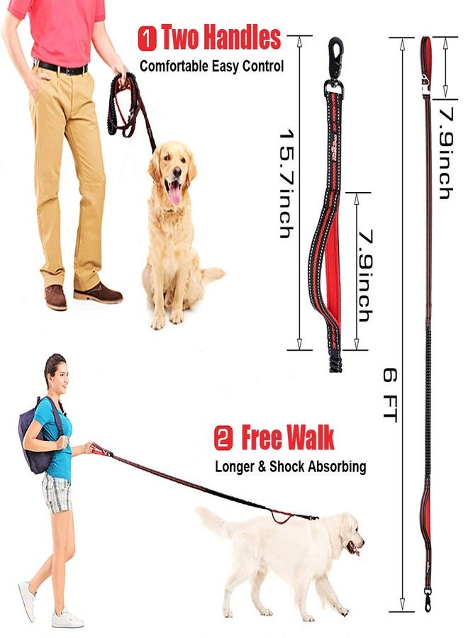 HICOBOS Dog Training Leash 6ft for Large Medium Dogs-2 Padded Traffic Handle Rope- Heavy Duty Shock Absorbing Bungee- Optional Hands Free for Dog Training, Walking, Jogging & Biking (Red) - Image 5