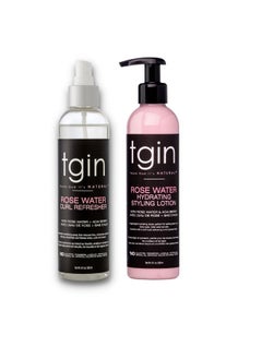 Tgin Rose Water Curl Refresher And Rose Water Hydrating Styling Lotion Duo Natural Hair Braids Loc Spray Curly Wavy Kinky Protective Styles 8 Oz Each  - Image 1