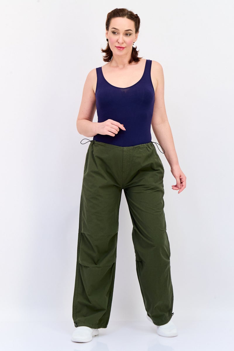 KOTON Women Regular Fit Solid Straight Leg Pants, Olive - Image 2