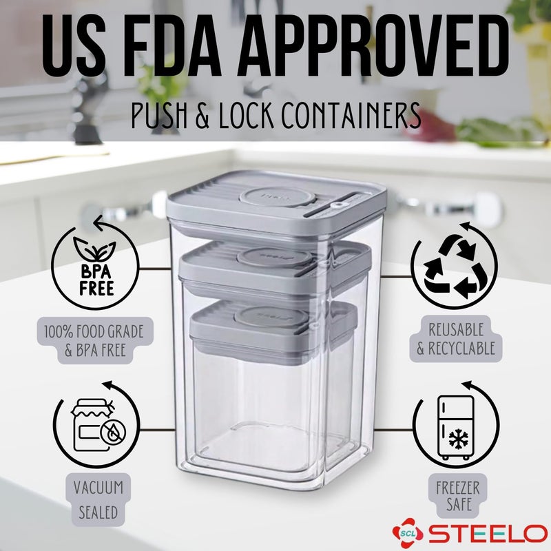 SCL Steelo Steelo SoFresh Push Lock Plastic Kitchen Storage Containers Air Tight Leakproof Stackable Organizers BPA Free Fridge Safe PET Food Grade Clear Pack Of 3600 ML 1250 ML 2200 ML - Image 2