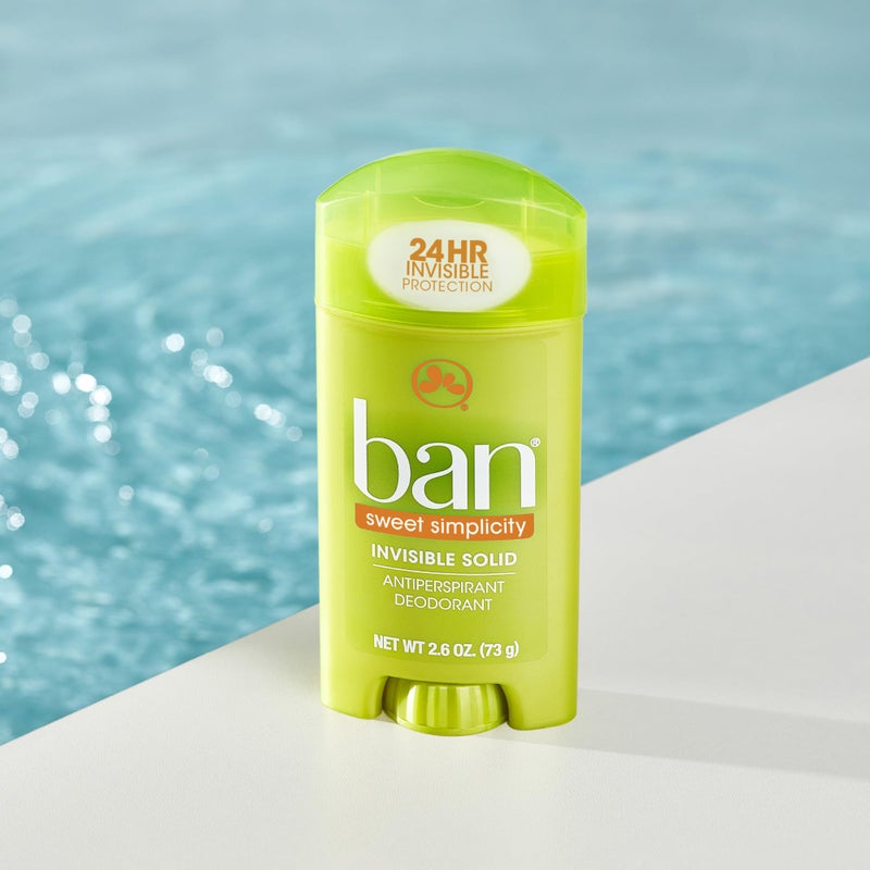 Ban Invisible Solid Antiperspirant Deodorant for Women and Men, 24-Hour Underarm Odor & Sweat Protection, Sweet Simplicity, 2.6 Oz, Pack of 4 - Image 3