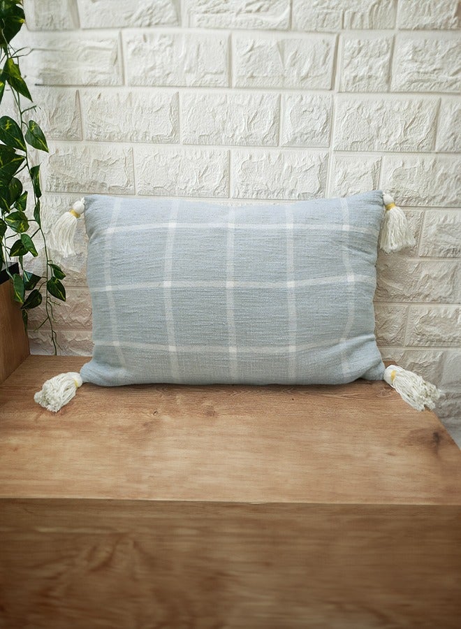 N & H Jute and Cotton Woven Designer Pillow with Tassle for Living Room, Bedroom, Home Décor (Sky Blue, 14 x 20)  - Image 1