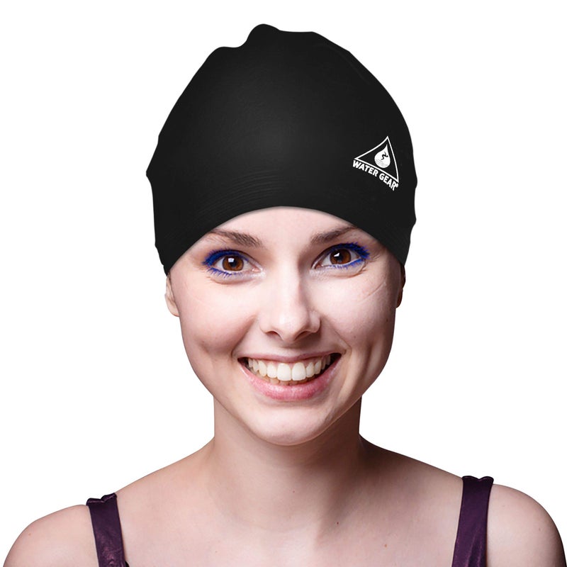 Water Gear Synthetic Fiber Swim Cap - Comfortable and Durable Swimming Cap - Keeps Short or Long Hair Dry (Black) - Image 4