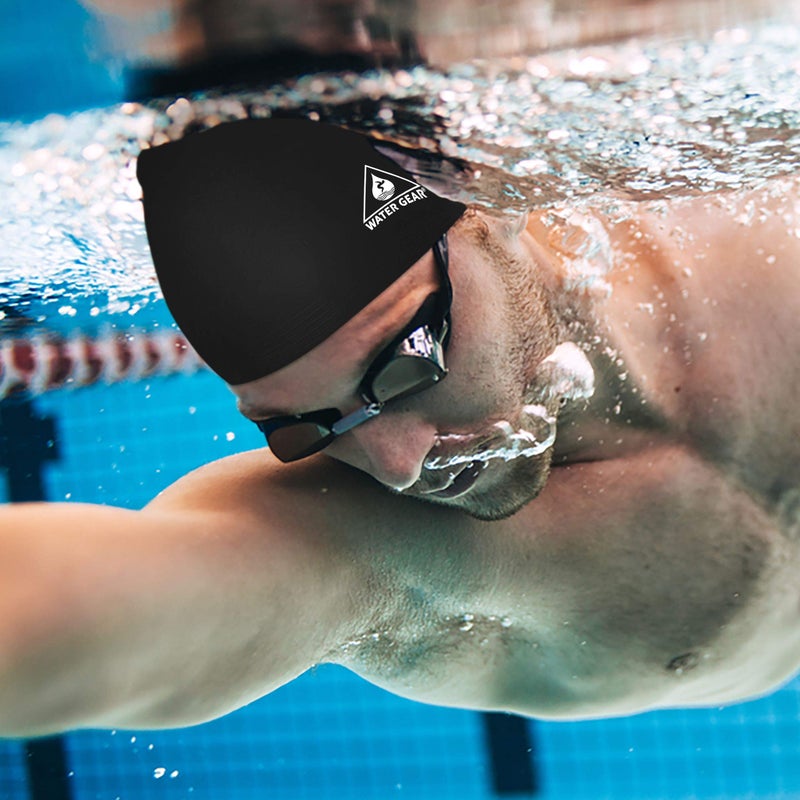Water Gear Synthetic Fiber Swim Cap - Comfortable and Durable Swimming Cap - Keeps Short or Long Hair Dry (Black) - Image 3