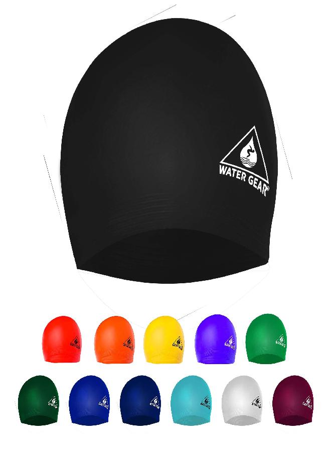 Water Gear Water Gear Synthetic Fiber Swim Cap - Comfortable and Durable Swimming Cap - Keeps Short or Long Hair Dry (Black) - Image 2