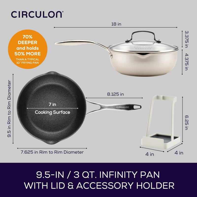 Circulon Infinity Pan with ScratchDefense Nonstick Cookware, Induction Suitable, Dishwasher Safe with Multipurpose Tool Holder and Lid, 9.5 Inch (3.2-Quart), Multipan, Metal Utensil Safe - Platinum - Image 4
