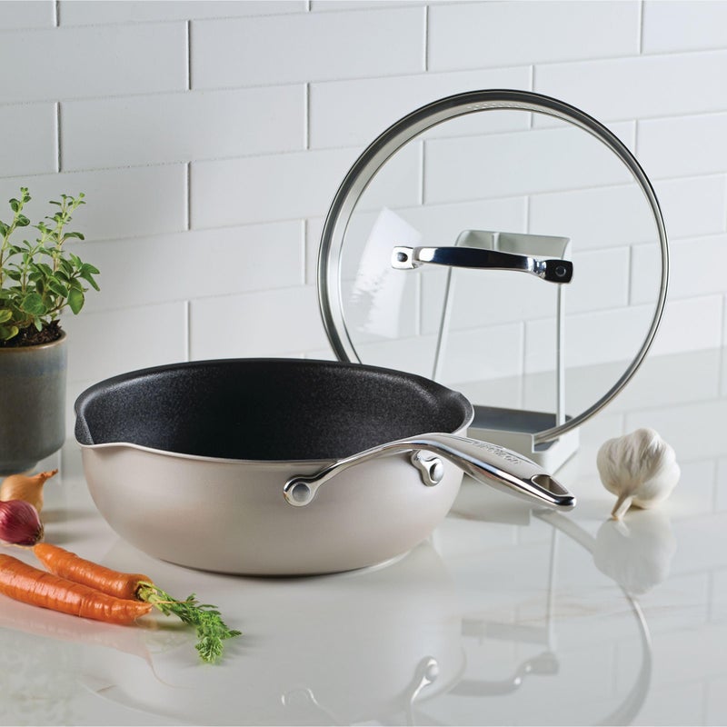 Circulon Infinity Pan with ScratchDefense Nonstick Cookware, Induction Suitable, Dishwasher Safe with Multipurpose Tool Holder and Lid, 9.5 Inch (3.2-Quart), Multipan, Metal Utensil Safe - Platinum - Image 2