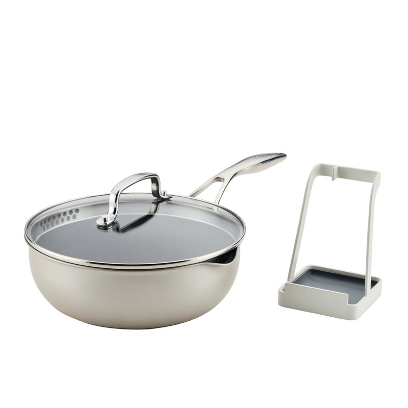 Circulon Infinity Pan with ScratchDefense Nonstick Cookware, Induction Suitable, Dishwasher Safe with Multipurpose Tool Holder and Lid, 9.5 Inch (3.2-Quart), Multipan, Metal Utensil Safe - Platinum - Image 1