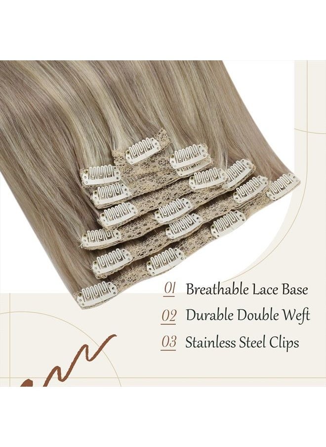 Sunny Hair [Hot] Sunny Clip in Hair Extensions, Blonde Clip in Hair Extensions Real Human Hair Light Blonde Highlights Golden Blonde Hair Extensions Remy Human Hair 120g 18inch  - Image 4