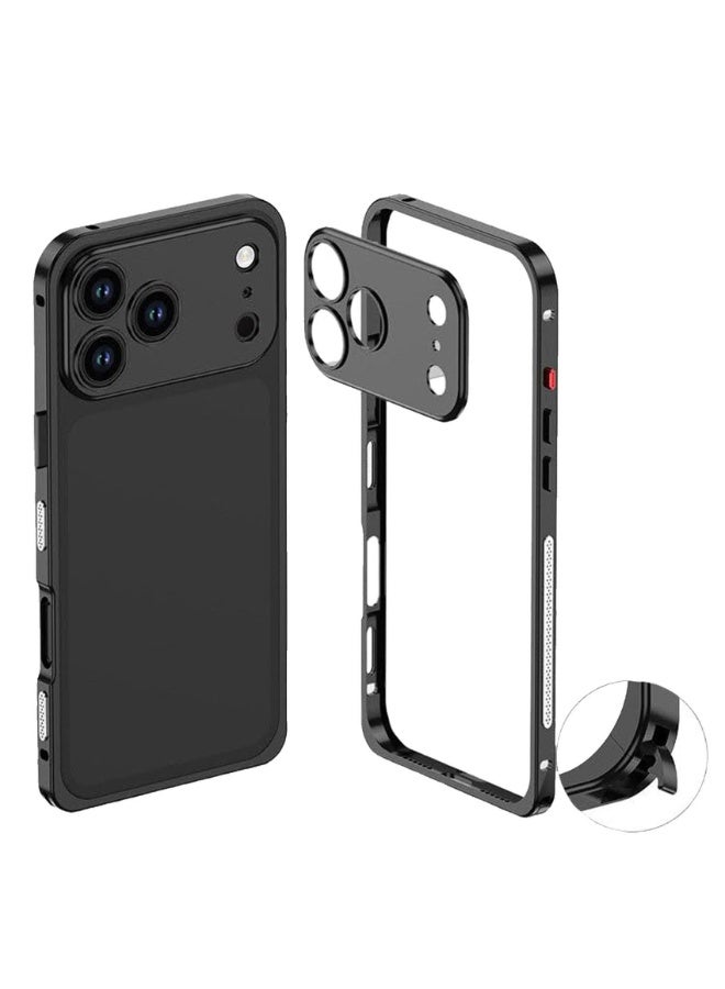 غطاء هاتف فاخر بإطار معدني لآيفون 17 برو ماكس: درع من سبائك الألومنيوم مع مشبك قابل للفصل، غطاء مقاوم للصدمات.