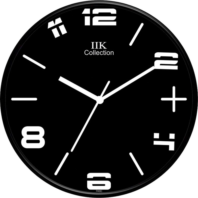 IIK COLLECTION 12-inch Designer Plastic Analogue Round WallClock for Home, Kitchen, Living Room, Bedroom, Office (30 cm x 30 cm x 6 cm) - Image 1