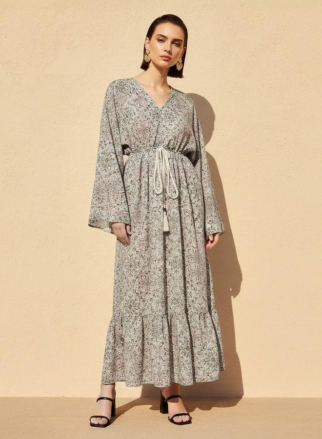 Splash FAV Printed Maxi Kaftan Dress with Front Tie-Up